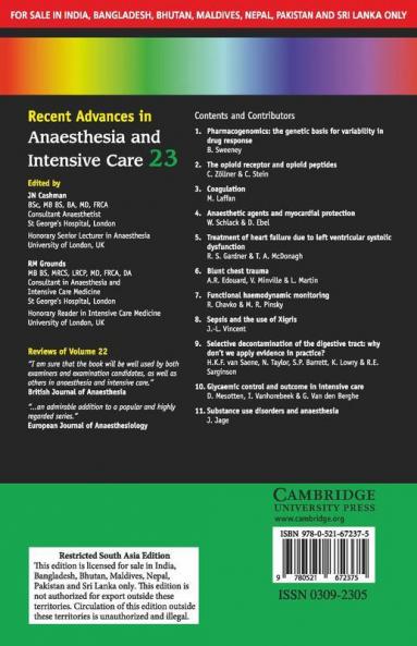 Recent Advances In Anaesthesia And Intensive Care Vol. 23 (South Asia Edition)