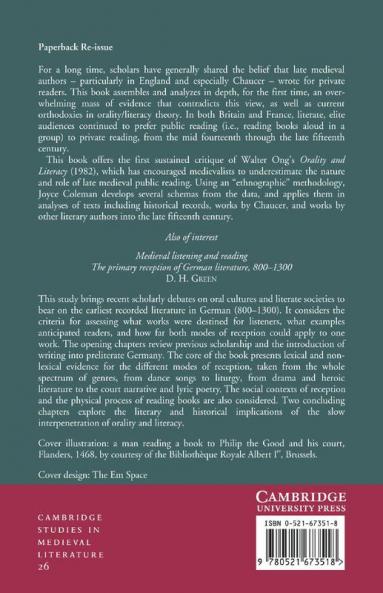 Public Reading and the Reading Public in Late Medieval England and France