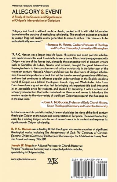 Allegory and Event: A Study of the Sources and Significance of Origen's Interpretation of Scripture