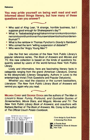 Literature: New York Public Library Book of Answers (Fireside Book)
