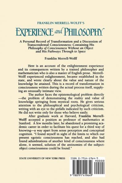Franklin Merrell-Wolff's Experience and Philosophy