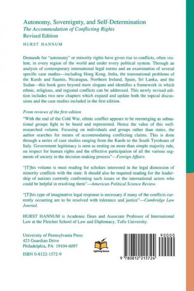 Autonomy Sovereignty and Self-Determination: The Accommodation of Conflicting Rights (Procedural Aspects of International Law)