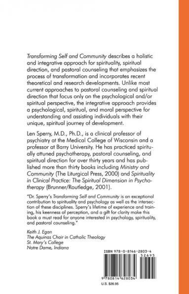 Transforming Self And Community: Revisioning Pastoral Counseling and Spiritual Direction