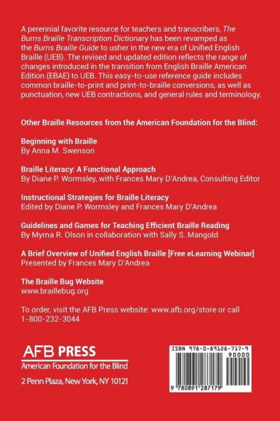 Burns Braille Guide: A Quick Reference to Unified English Braille