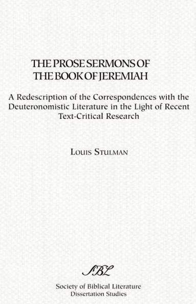The Prose Sermons of the Book of Jeremiah