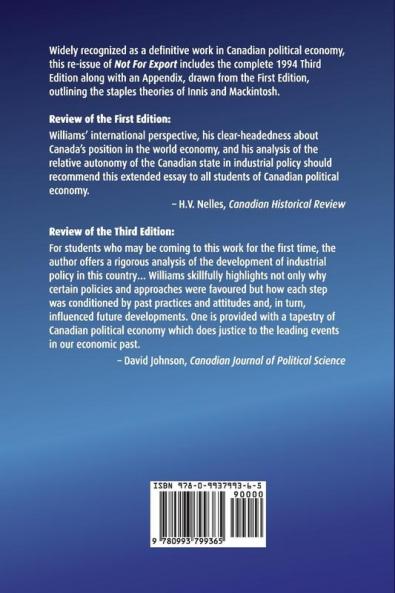 Not For Export: The International Competitiveness of Canadian Manufacturing 1879-1994