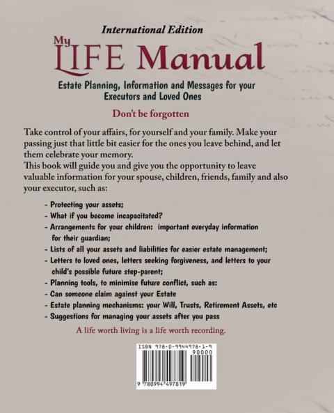 My Life Manual: Estate Planning Information and Messages for your Executors and Loved Ones