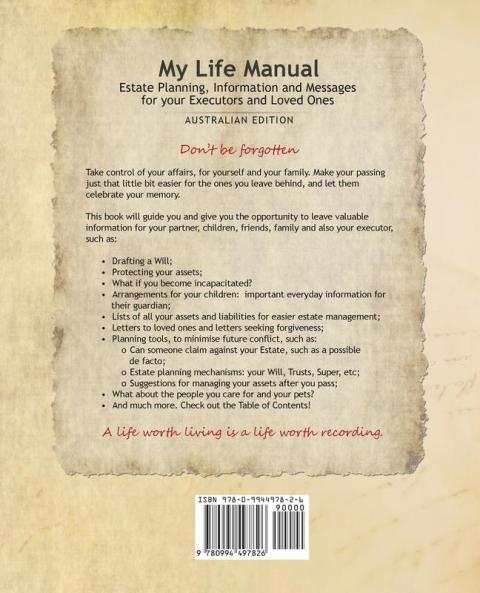 My Life Manual: Australian Edition: Estate Planning Information and Messages for your Executors and Loved Ones