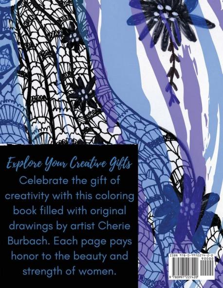 Celebrating Creative Gifts: feminine coloring pages with original artwork by Cherie Burbach
