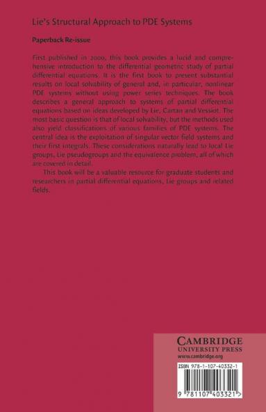 Lie's Structural Approach to Pde Systems