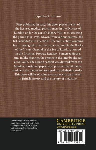 Medical Practitioners in the Diocese of London Licensed Under the Act of 3 Henry VIII C. II