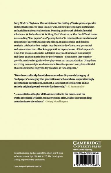 Early Modern Playhouse Manuscripts and the Editing of             Shakespeare