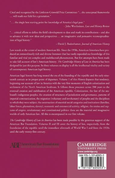 The Cambridge History of Law in America Volume I