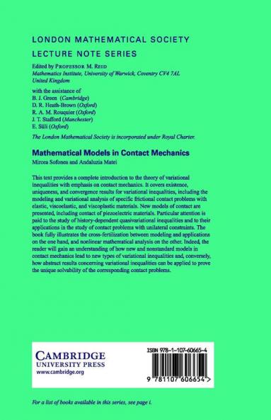Mathematical Models in Contact Mechanics
