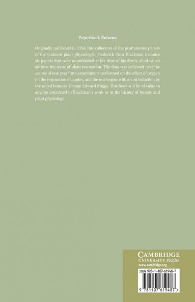 Analytic Studies in Plant Respiration