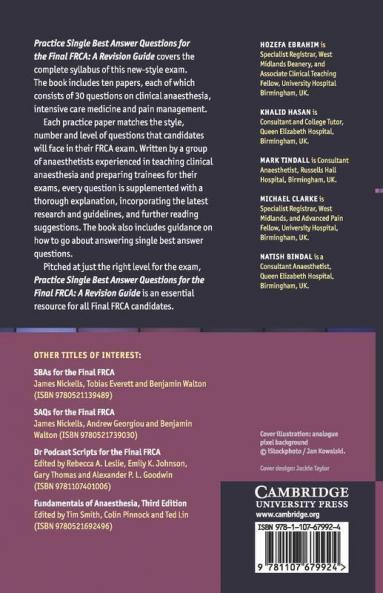 Practice Single Best Answer Questions for the Final FRCA