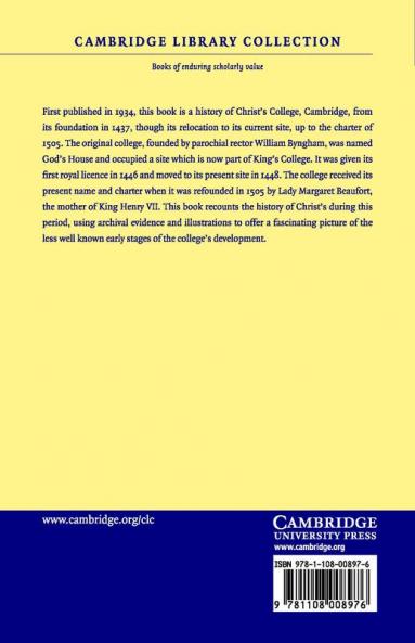 The Early History of Christ's College Cambridge