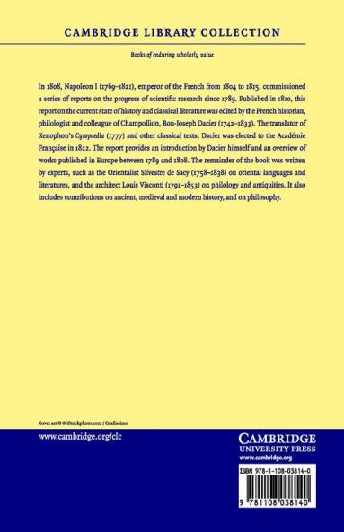 Rapport historique sur les progrès de l'histoire et de la littérature             ancienne depuis 1789 et sur leur état actuel