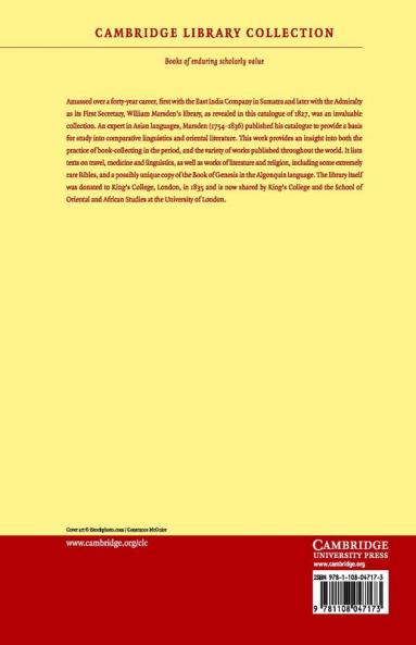 Bibliotheca Marsdeniana Philologica Et Orientalis