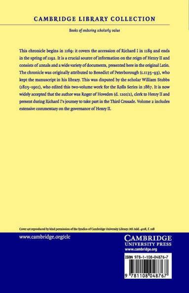 Gesta Regis Henrici Secundi Benedicti Abbatis. the Chronicle of the Reigns of Henry II and Richard I Ad 1169-1192 - Volume 2