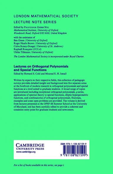 Lectures on Orthogonal Polynomials and Special Functions