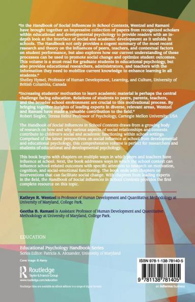 Handbook of Social Influences in School Contexts