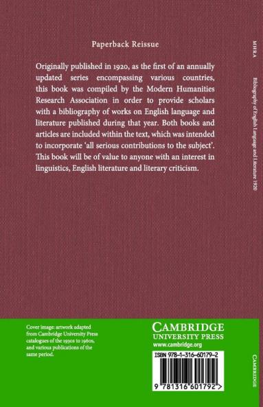 Bibliography of English Language and Literature 1920