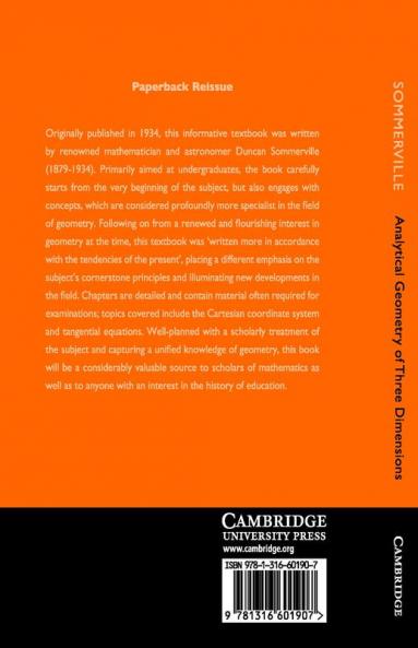 Analytical Geometry of Three Dimensions