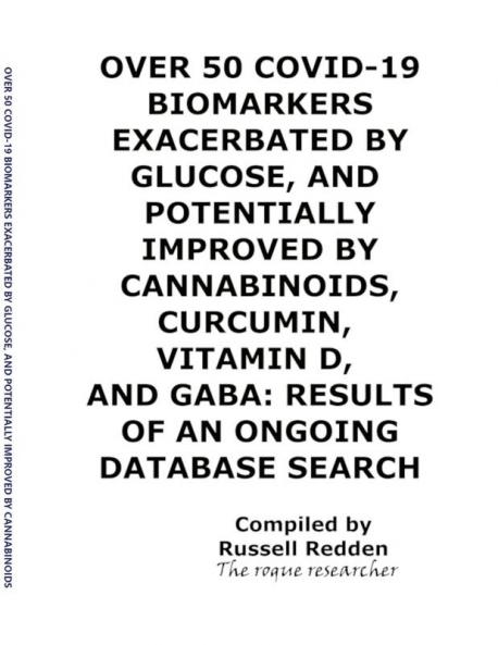 OVER 50 COVID-19 BIOMARKERS EXACERBATED BY GLUCOSE AND POTENTIALLY IMPROVED BY CANNABINOIDS CURCUMIN VITAMIN D AND GABA