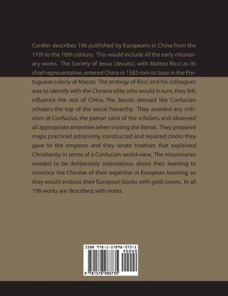 Bibliographie Des Ouvrages Publies En Chine Par Les Europeens Au Xviie Et Au Xviiie Siecle