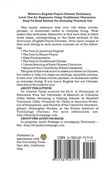 Webster's English-Pinyin-Chinese Dictionary Level One for Beginners Using Traditional Characters: Easy-To-Read Edition for Everyday Practical Use