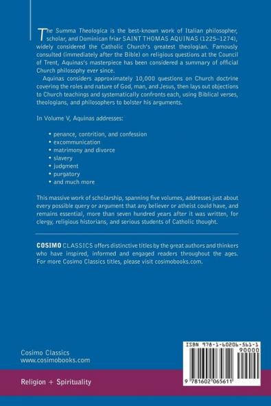 Summa Theologica Volume 5 (Part III Second Section & Supplement) (Cosimo Classics)