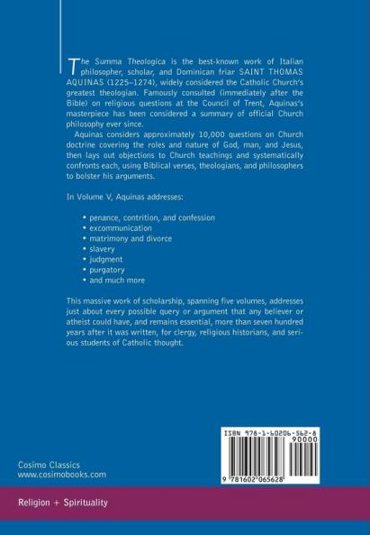 Summa Theologica Volume 5 (Part III Second Section & Supplement) (Cosimo Classics)
