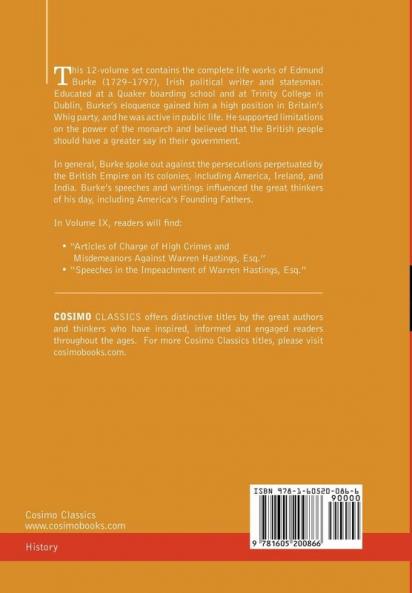 The Writings & Speeches of Edmund Burke: Articles of Charge Against Warren Hastings Esq.; Speeches in the Impeachment (9)