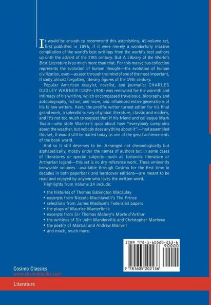 A Library of the World's Best Literature - Ancient and Modern - Vol.XXIV (Forty-Five Volumes); Macaulay-Marvell: 24