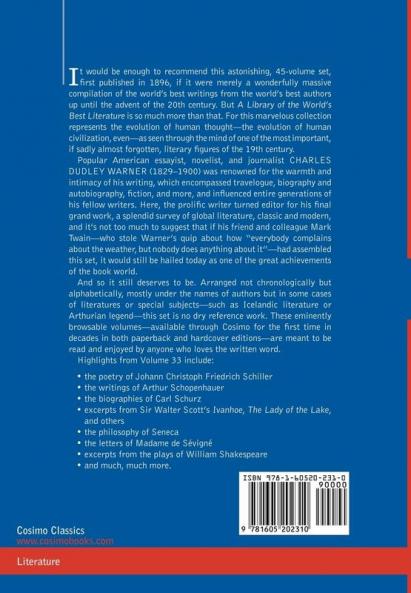 A Library of the World's Best Literature - Ancient and Modern - Vol.XXXIII (Forty-Five Volumes); Schiller-Shakespeare