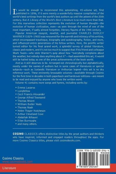 A Library of the World's Best Literature - Ancient and Modern - Vol.XLI (Forty-Five Volumes); Songs Hymns Lyrics: 41