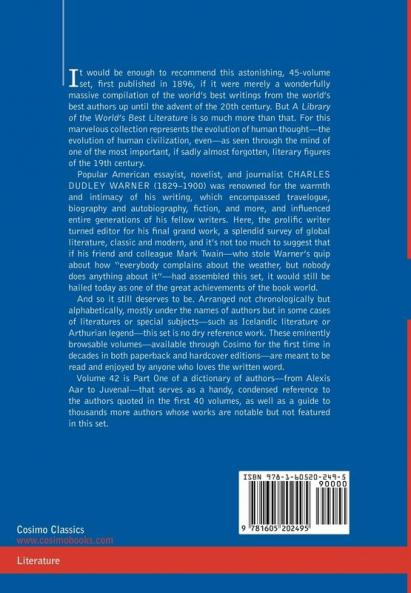 A Library of the World's Best Literature - Ancient and Modern - Vol.XLII (Forty-Five Volumes); Dictionary of Authors (A-J): 42