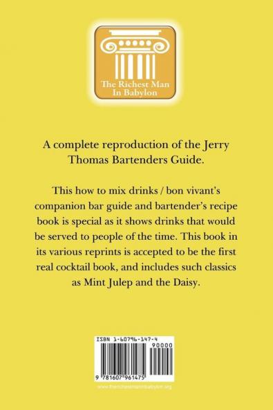 Jerry Thomas Bartenders Guide 1887 Reprint