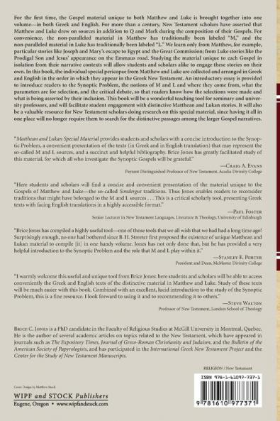 Matthean and Lukan Special Material: A Brief Introduction with Texts in Greek and English