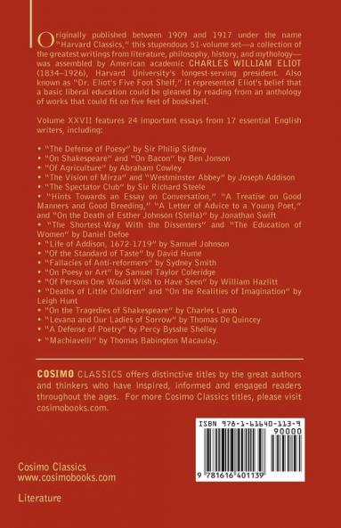 English Essays: From Sir Philip Sidney to Macaulay: The Five Foot Shelf of Classics Vol. XXVII (in 51 Volumes)