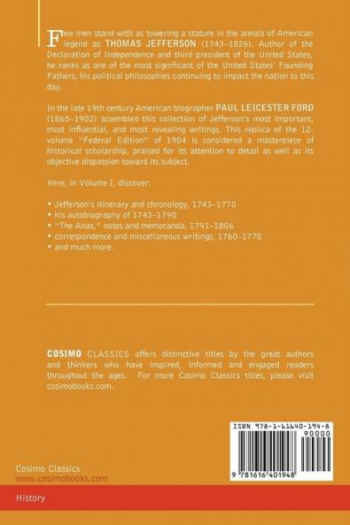 The Works of Thomas Jefferson Vol. I (in 12 Volumes): Autobiography Anas Writings 1760-1770