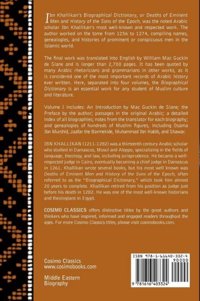 Ibn Khallikan's Biographical Dictionary Volume I