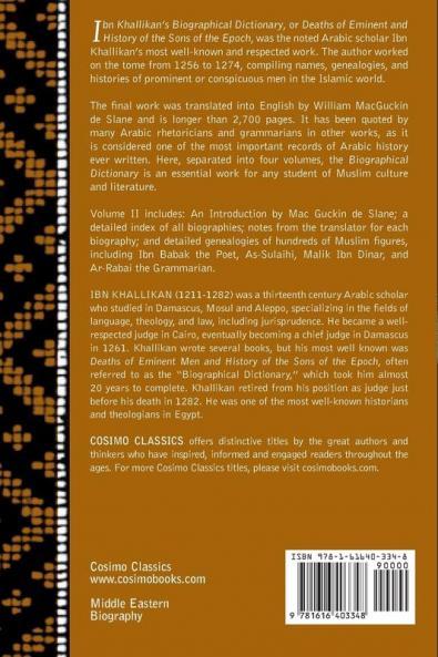 Ibn Khallikan's Biographical Dictionary Volume II