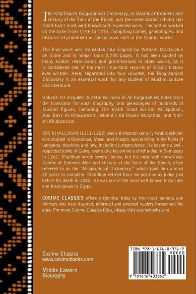 Ibn Khallikan's Biographical Dictionary Volume III