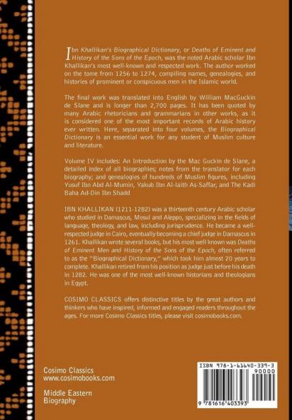 Ibn Khallikan's Biographical Dictionary Vol. IV (in 4 Volumes)