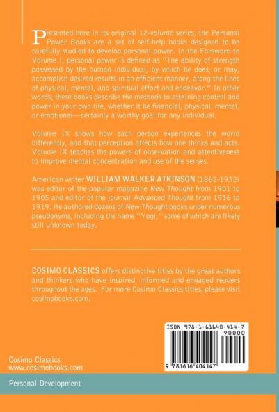 Personal Power Books (in 12 Volumes) Vol. IX: Perceptive Power or the Art of Observation