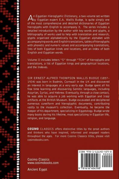 An Egyptian Hieroglyphic Dictionary (in Two Volumes) Vol. II: With an Index of English Words King List and Geographical List with Indexes List of