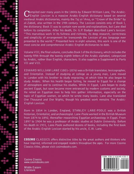 An Arabic-English Lexicon (in Eight Volumes) Vol. VIII: Derived from the Best and the Most Copious Eastern Sources