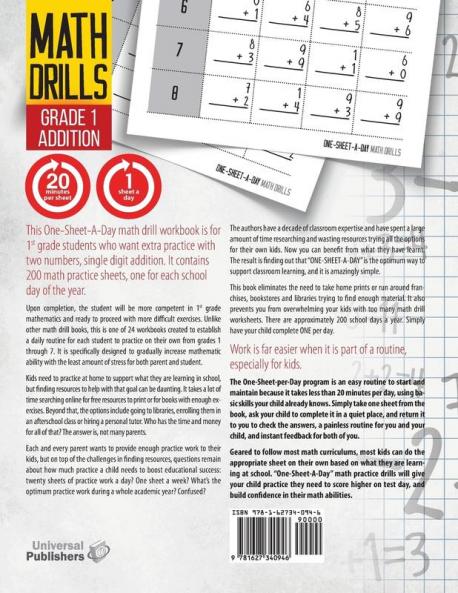 One-Sheet-A-Day Math Drills: Grade 1 Addition - 200 Worksheets (Book 1 of 24)